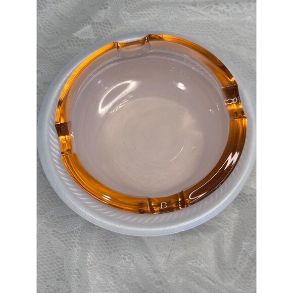 Carnival Glass Orange Pink Dish Trinket Holder Iridescent Retro Smoking Gift 5" - Picture 4 of 5